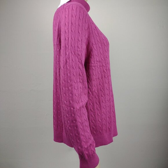 NWOT Lands' End fuchsia pink cable knit turtleneck pullover sweater XL Petite - Picture 3 of 9